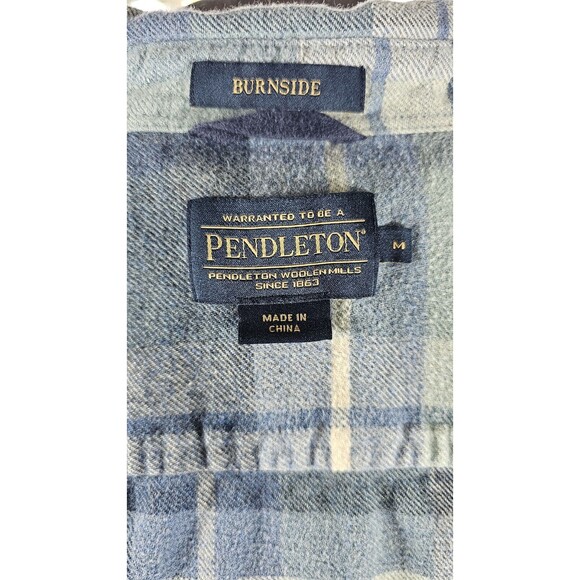 Pendleton Burnside Blue Plaid Flannel Button Front Shirt Men's SZ M FLAW - Picture 11 of 14